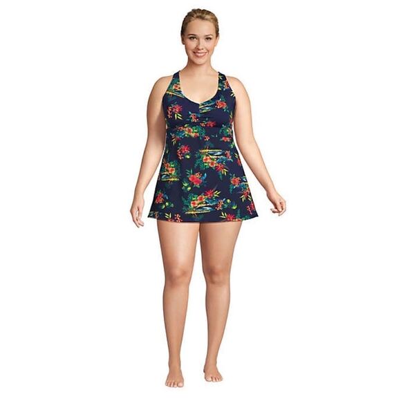 Land’s End Plus Standard Reversible swim top dresskini tropical border Various - Picture 4 of 6